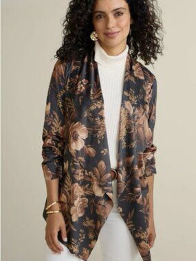 Soft Surroundings Shape Drape Faux Suede Floral Jacket Brown and Tan Size Large